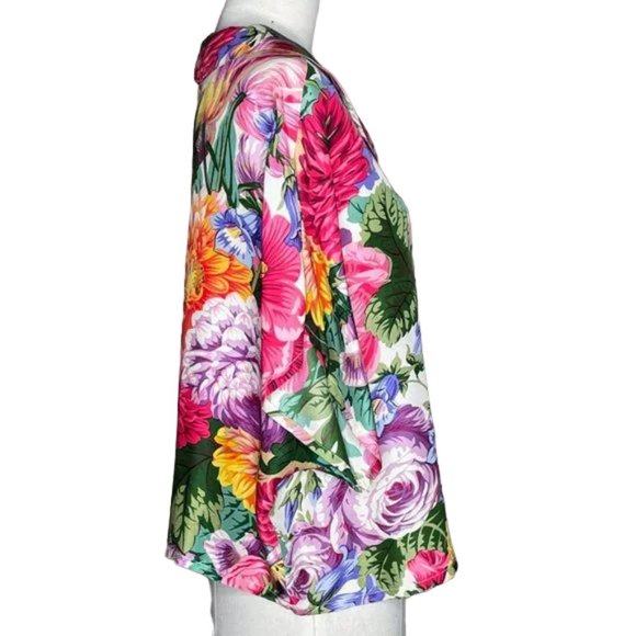 Vintage Anne Pinkerton Glory 100% Silk Rainbow Floral Peter Pan Collar Blouse - Picture 7 of 11
